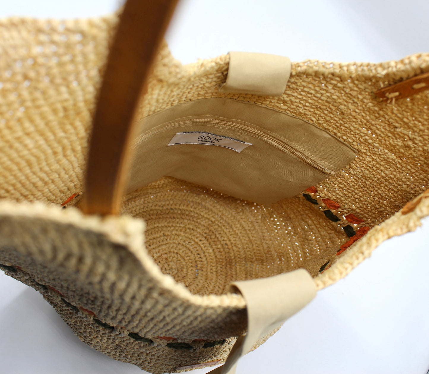 Handbag & Wallet Accessories Zola - Handmade Natural Raffia Tote Bag - Pastel Green and Amber San Rocco Italia