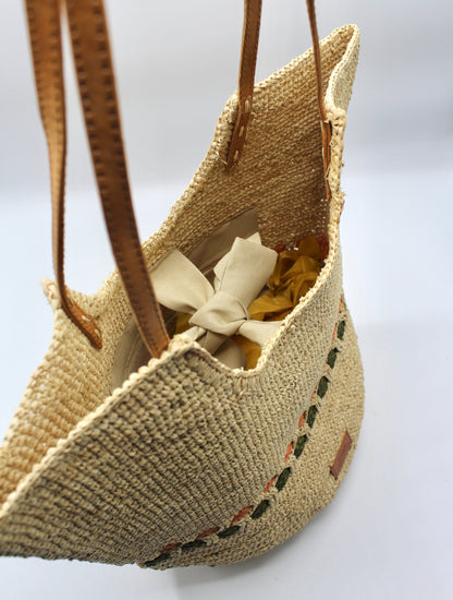 Handbag & Wallet Accessories Zola - Handmade Natural Raffia Tote Bag - Pastel Green and Amber San Rocco Italia