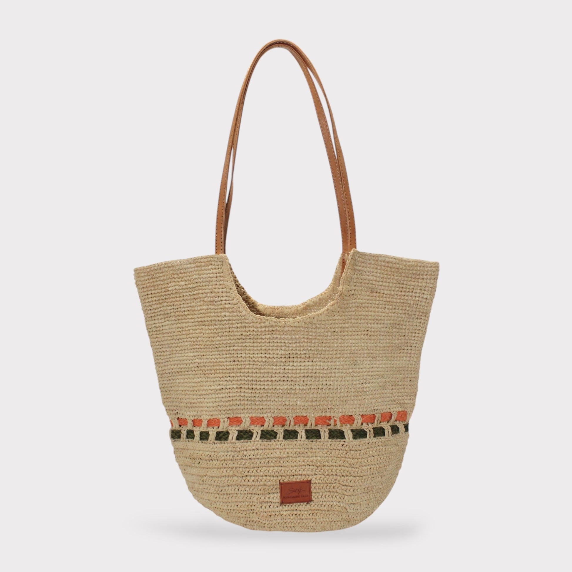 Handbag & Wallet Accessories Zola - Handmade Natural Raffia Tote Bag - Pastel Green and Amber San Rocco Italia