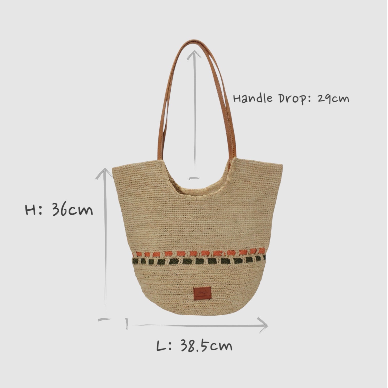 Handbag & Wallet Accessories Zola - Handmade Natural Raffia Tote Bag - Pastel Green and Amber San Rocco Italia