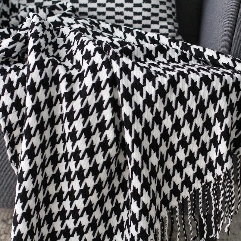 Black and White Houndstooth Boho Throw Blankets With Tassels - Premium Blankets - Shop now at San Rocco Italia