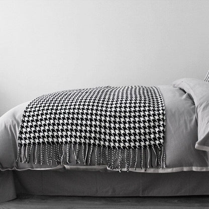 Black and White Houndstooth Boho Throw Blankets With Tassels - Premium Blankets - Shop now at San Rocco Italia