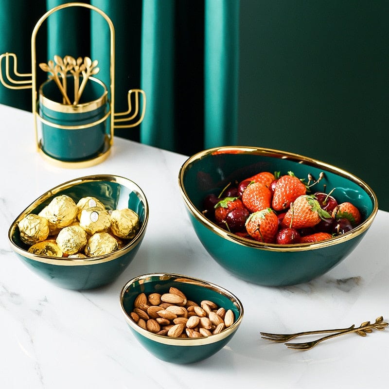 Luxury Green Glazed Ceramic Bowls with Gold Gilding - San Rocco Italia