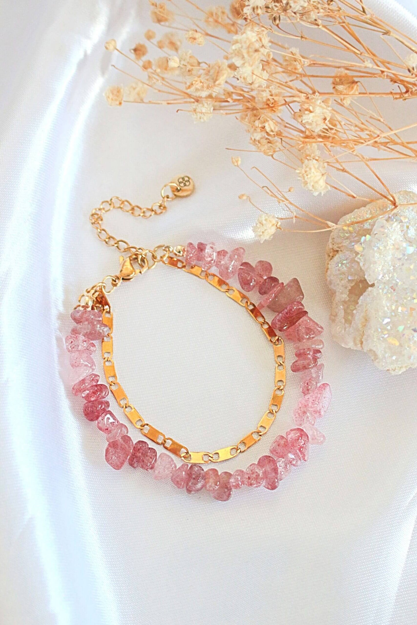 Double-Layer Strawberry Quartz Bracelet & 24k Gold Plated Chain - Premium Bracelets - Shop now at San Rocco Italia