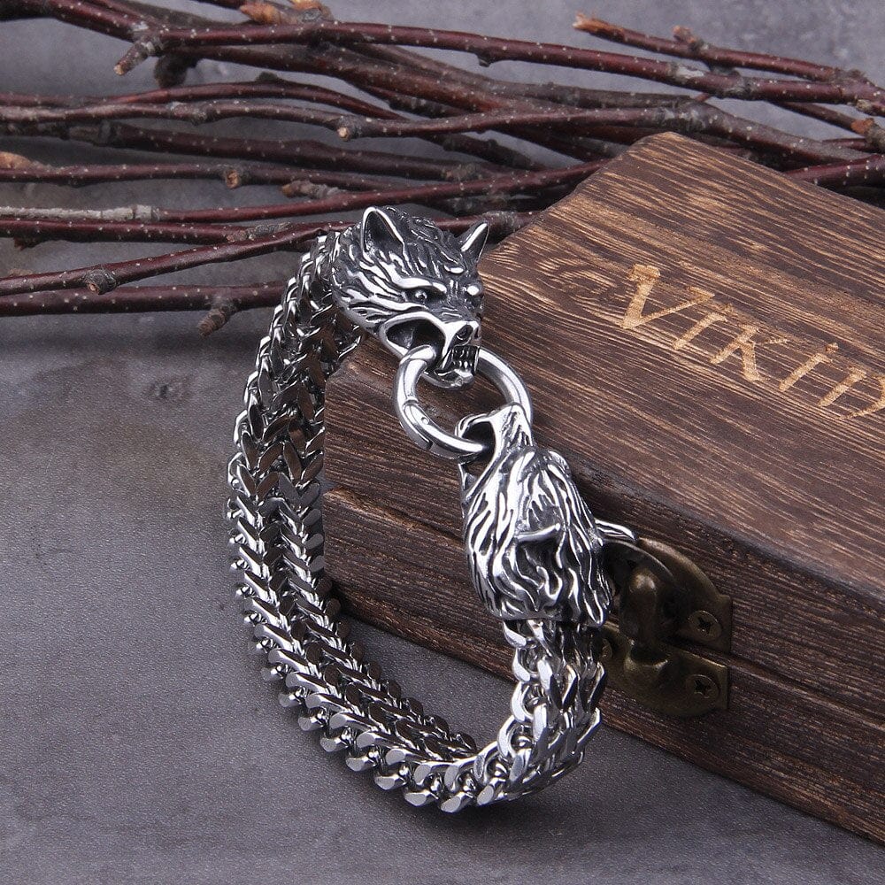 Stainless Steel Norse Never Fade Wolf Viking Bracelet for Men - San Rocco Italia