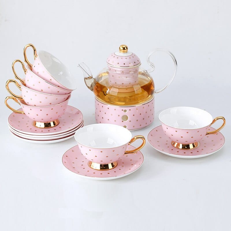 Pretty in Pink Afternoon Tea Set | Bone China Cups, Saucers, Teapot and Candle Teapot Warmer - Premium Coffee & Tea Sets - Shop now at San Rocco Italia