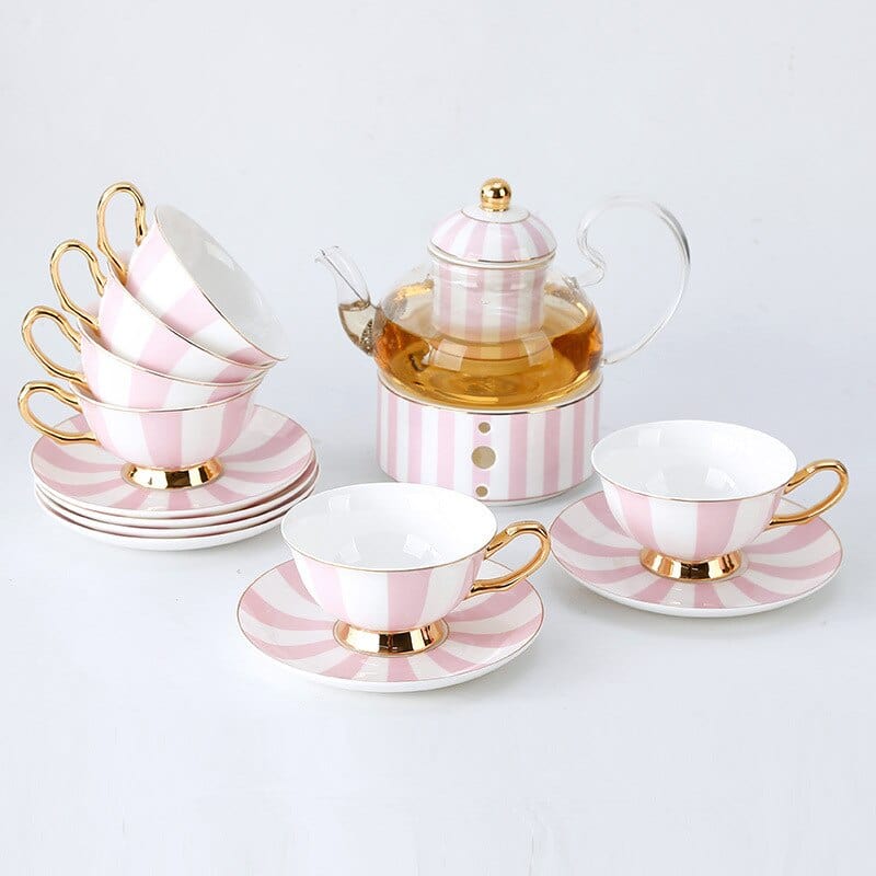 Pretty in Pink Afternoon Tea Set | Bone China Cups, Saucers, Teapot and Candle Teapot Warmer - Premium Coffee & Tea Sets - Shop now at San Rocco Italia