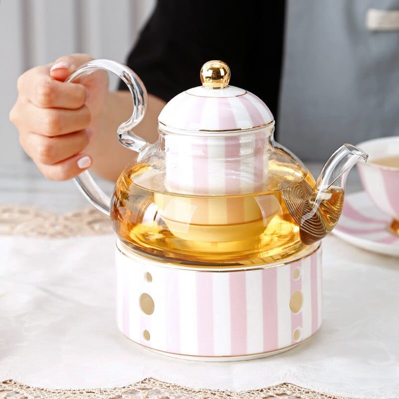 Pretty in Pink Afternoon Tea Set | Bone China Cups, Saucers, Teapot and Candle Teapot Warmer - Premium Coffee & Tea Sets - Shop now at San Rocco Italia