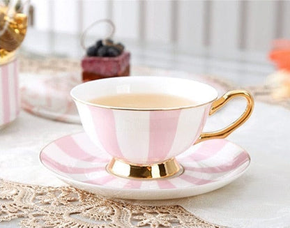 Pink & White Striped Tea Cup & Saucer