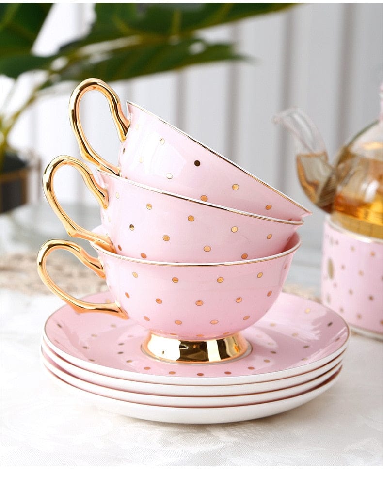 Pretty in Pink Afternoon Tea Set | Bone China Cups, Saucers, Teapot and Candle Teapot Warmer - Premium Coffee & Tea Sets - Shop now at San Rocco Italia