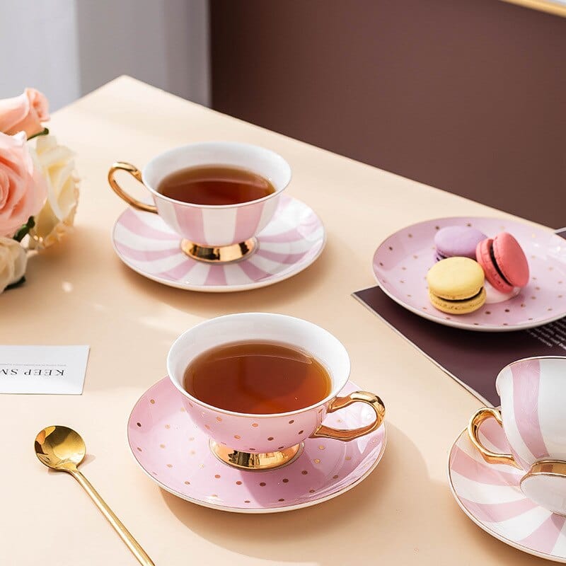 Pretty in Pink Afternoon Tea Set | Bone China Cups, Saucers, Teapot and Candle Teapot Warmer - Premium Coffee & Tea Sets - Shop now at San Rocco Italia