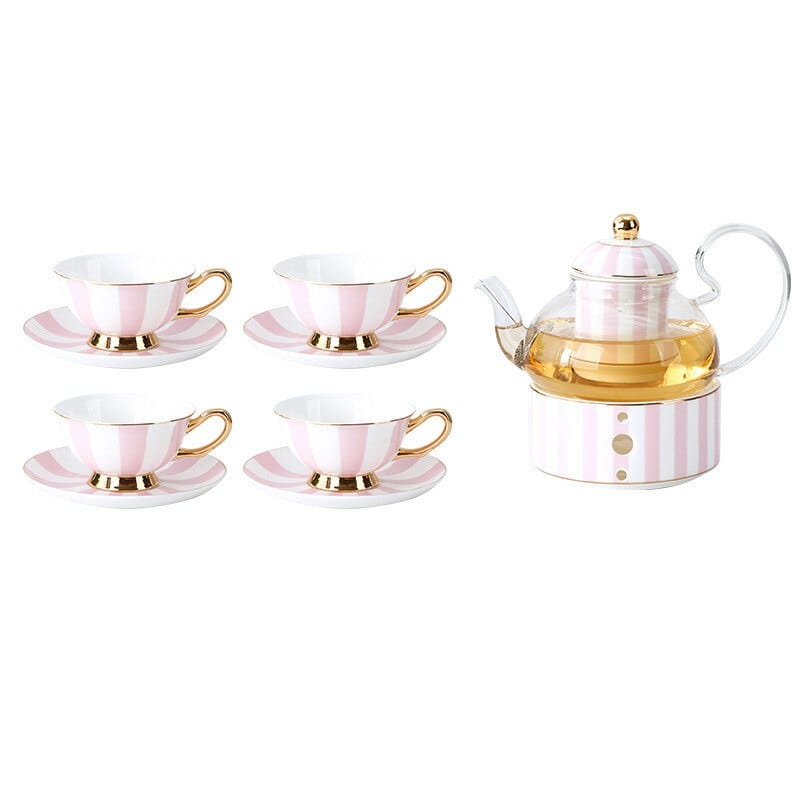 Pretty in Pink Afternoon Tea Set | Bone China Cups, Saucers, Teapot and Candle Teapot Warmer - Premium Coffee & Tea Sets - Shop now at San Rocco Italia