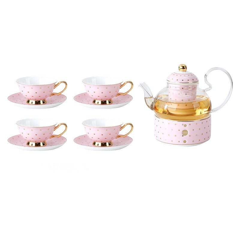 Pretty in Pink Afternoon Tea Set | Bone China Cups, Saucers, Teapot and Candle Teapot Warmer - Premium Coffee & Tea Sets - Shop now at San Rocco Italia