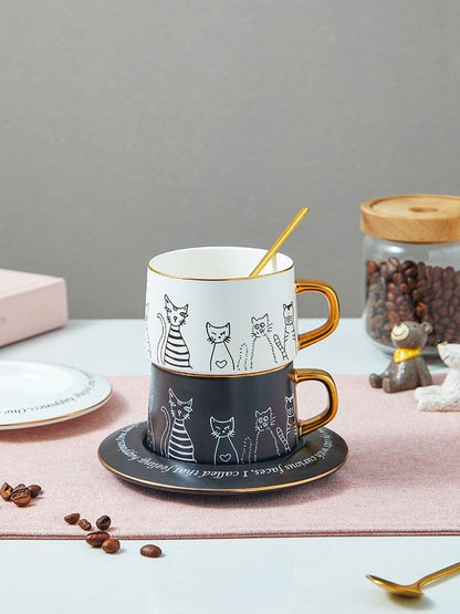 Cat Coffee/Tea Cup With Saucer and Gold Spoon - Premium Cups - Shop now at San Rocco Italia