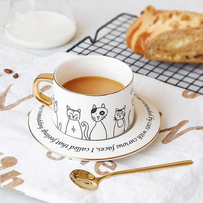 Cat Coffee/Tea Cup With Saucer and Gold Spoon - Premium Cups - Just €49.95! Shop now at San Rocco Italia