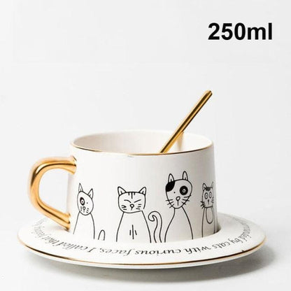Cat Coffee/Tea Cup With Saucer and Gold Spoon - Premium Cups - Just €49.95! Shop now at San Rocco Italia