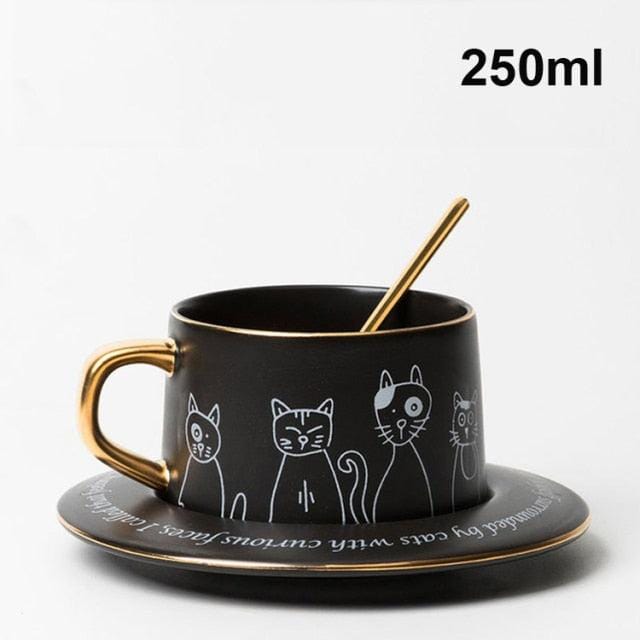 Cat Coffee/Tea Cup With Saucer and Gold Spoon - Premium Cups - Shop now at San Rocco Italia