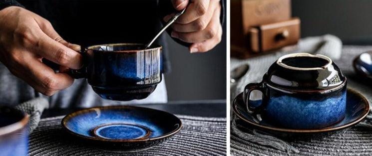Deep Blue Ceramic Expresso/Coffee/Tea Cup and Saucer Set - 100 ml  or 180 ml - Premium Cups - Shop now at San Rocco Italia