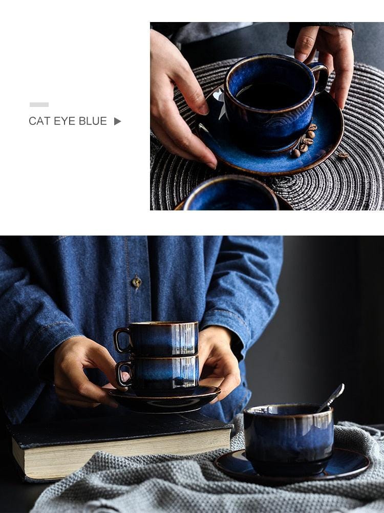 Deep Blue Ceramic Expresso/Coffee/Tea Cup and Saucer Set - 100 ml  or 180 ml - Premium Cups - Shop now at San Rocco Italia