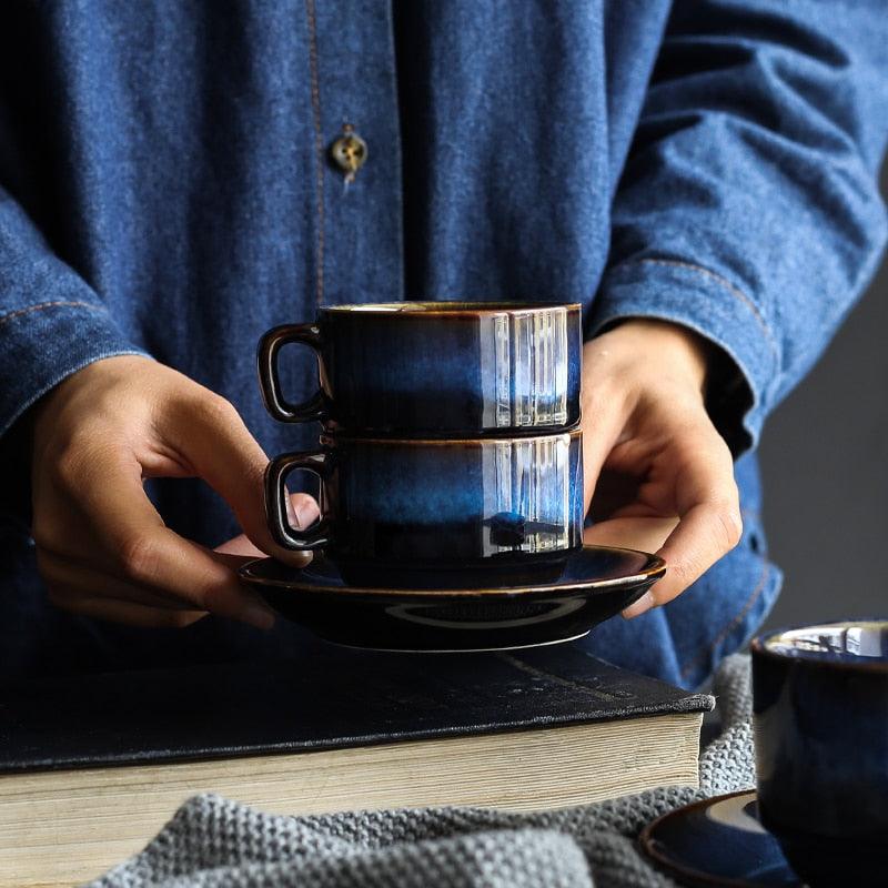 Deep Blue Ceramic Expresso/Coffee/Tea Cup and Saucer Set - 100 ml  or 180 ml - Premium Cups - Just €35.95! Shop now at San Rocco Italia