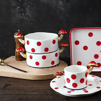 Red and White Mushroom Ceramic Mugs, Teapot, Plates and Bowls - Premium Cups - Just €35.95! Shop now at San Rocco Italia