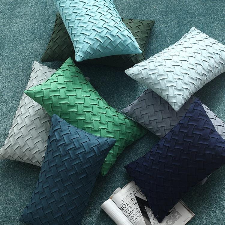 Blue Jewel Toned Faux Suede Woven Throw Pillow Covers | 45x45cm/30x50cm - Premium Cusion Cover - Shop now at San Rocco Italia