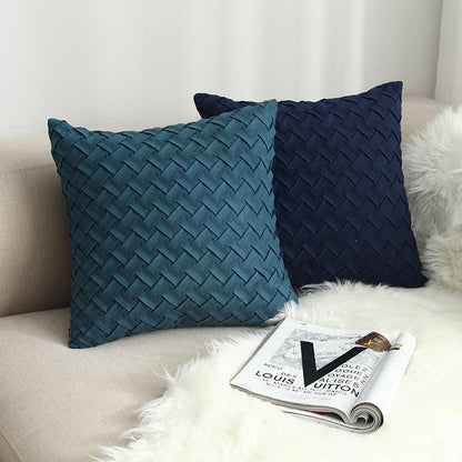 Blue Jewel Toned Faux Suede Woven Throw Pillow Covers | 45x45cm/30x50cm - Premium Cusion Cover - Shop now at San Rocco Italia