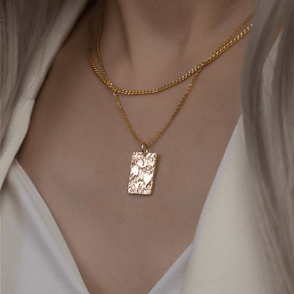 Custom Engraved Gold Necklace with Hammered Pendant | 14K Gold Filled -  - San Rocco Italia