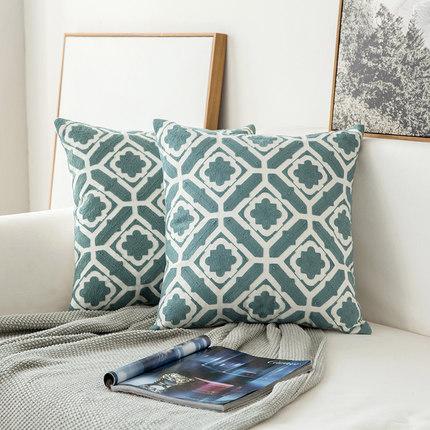 Grey Blue/White Embroidered Throw Pillow Covers 18 x 18 inches (45x45 cm) - Premium Decoration - Just €25.95! Shop now at San Rocco Italia