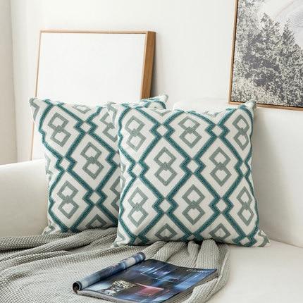 Grey Blue/White Embroidered Throw Pillow Covers 18 x 18 inches (45x45 cm) - Premium Decoration - Just €25.95! Shop now at San Rocco Italia