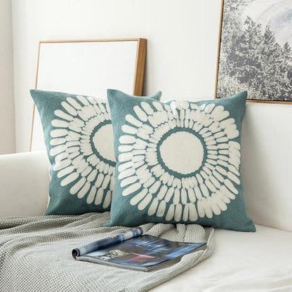 Grey Blue/White Embroidered Throw Pillow Covers 18 x 18 inches (45x45 cm) - Premium Decoration - Shop now at San Rocco Italia
