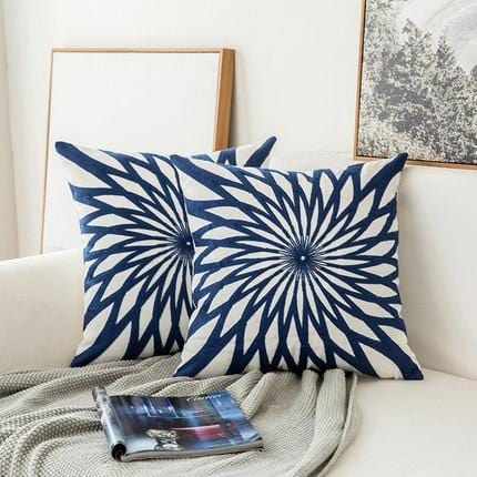 Navy Blue/White Embroidered Throw Pillow Covers 18 x 18 inches (45x45 cm) - Premium Decoration - Shop now at San Rocco Italia