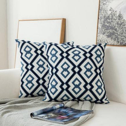 Navy Blue/White Embroidered Throw Pillow Covers 18 x 18 inches (45x45 cm) - Premium Decoration - Shop now at San Rocco Italia