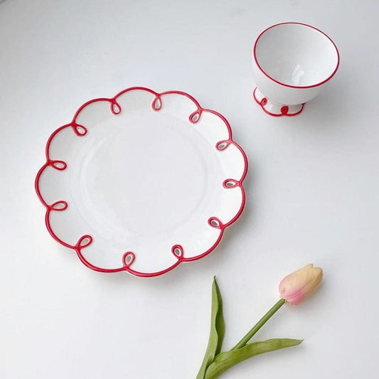 Red Rimmed Plates and Cups with Openwork Detail - Premium Dinnerware - Shop now at San Rocco Italia