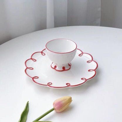 Red Rimmed Plates and Cups with Openwork Detail - Premium Dinnerware - Shop now at San Rocco Italia
