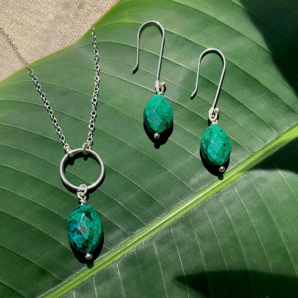 Chrysocolla Drop Earrings + Sterling Silver Hooks - Premium Earrings - Just €98.95! Shop now at San Rocco Italia