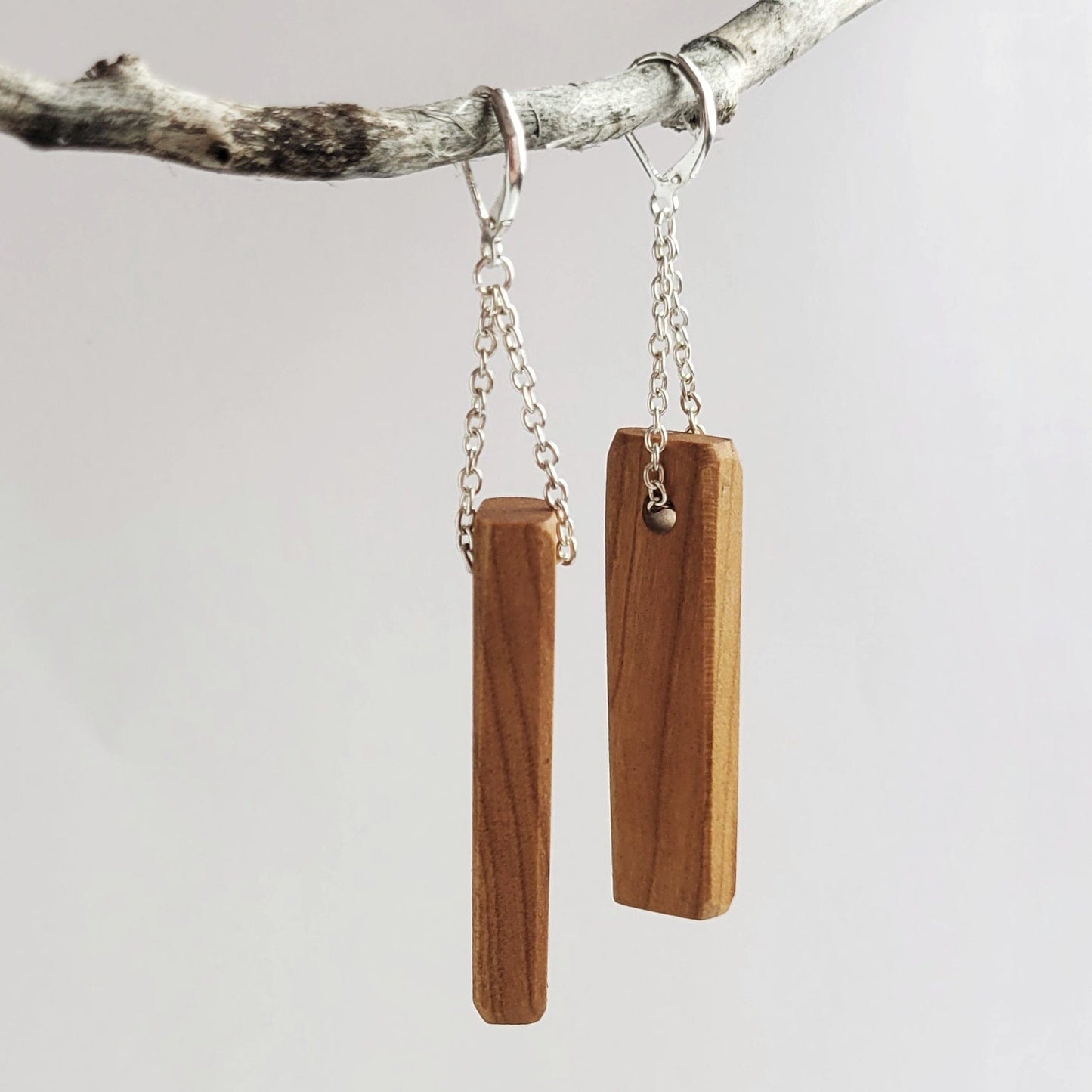 Wooden Rectangle Bar Lever Back Earrings - Premium Earrings - Shop now at San Rocco Italia