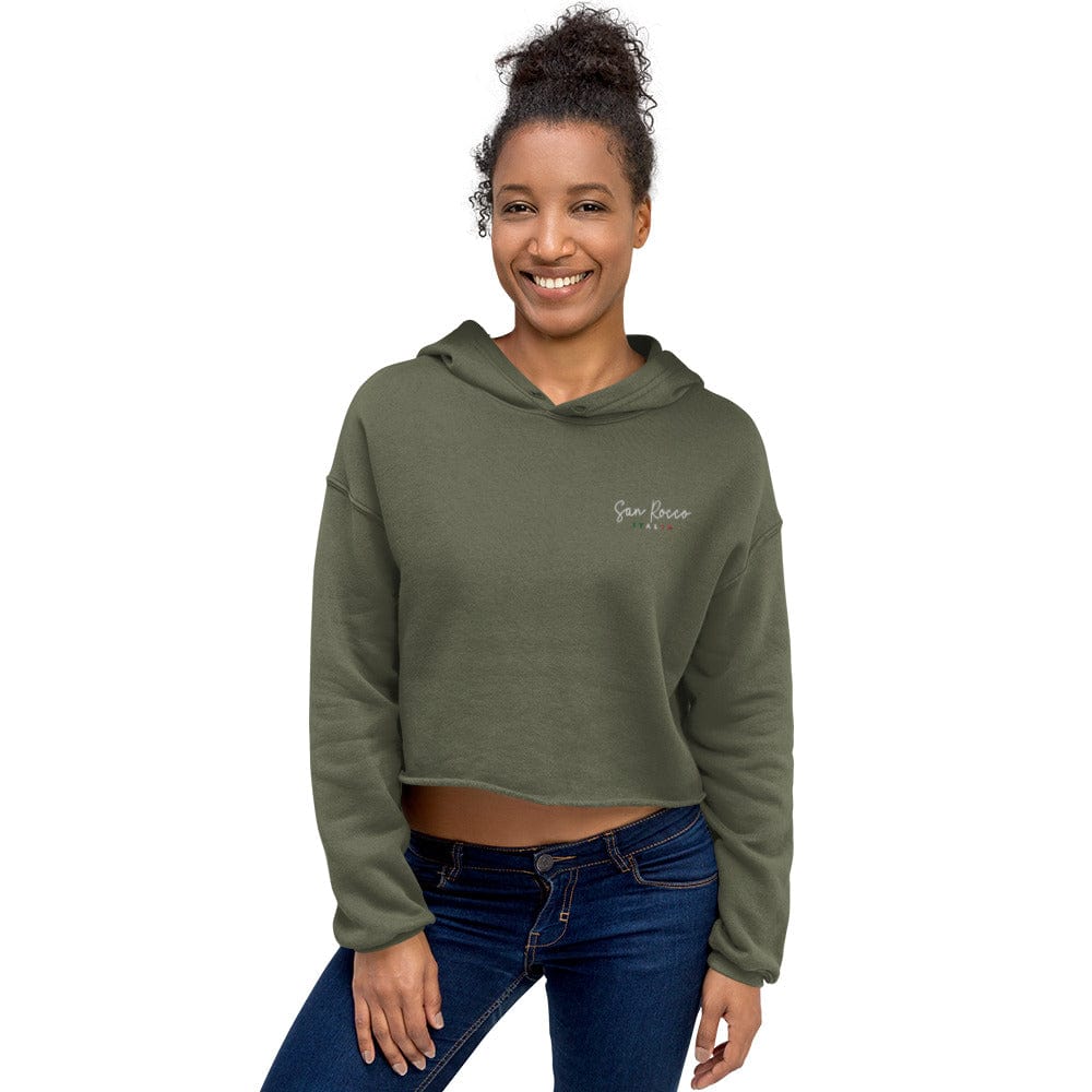 Ethereal Blossom Crop Hoodie with Embroidered Logo - Women's Cropped Hoodie | Bella + Canvas 7502 - San Rocco Italia