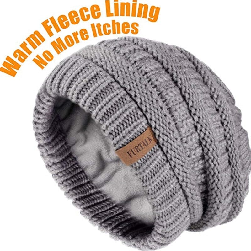 Fleece Lined Winter Knitted Slouchy Beanie Hat - Premium  - Shop now at San Rocco Italia