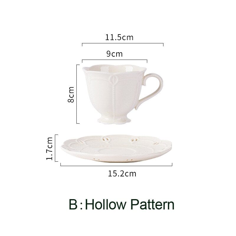 French Style Cream White Openwork Embossed Ceramic Cup and Saucer Set - Premium Coffee & Tea Cups - Shop now at San Rocco Italia