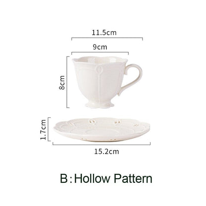 French Style Cream White Openwork Embossed Ceramic Cup and Saucer Set - Premium Coffee & Tea Cups - Shop now at San Rocco Italia