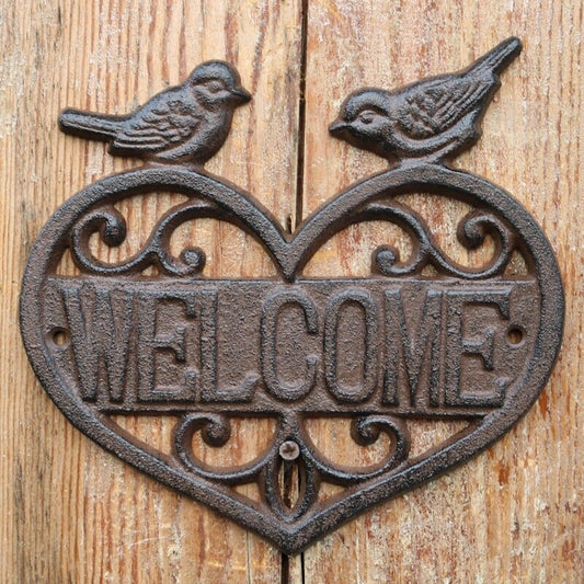 Rustic Heart Welcome Sign - Cast Iron 18x19 cm - Premium Garden decor - Shop now at San Rocco Italia