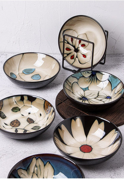 Hand-painted floral and nature ceramic bowls - 19.5-22 cm (approx. 7.67-8.66") - Premium  - Shop now at San Rocco Italia