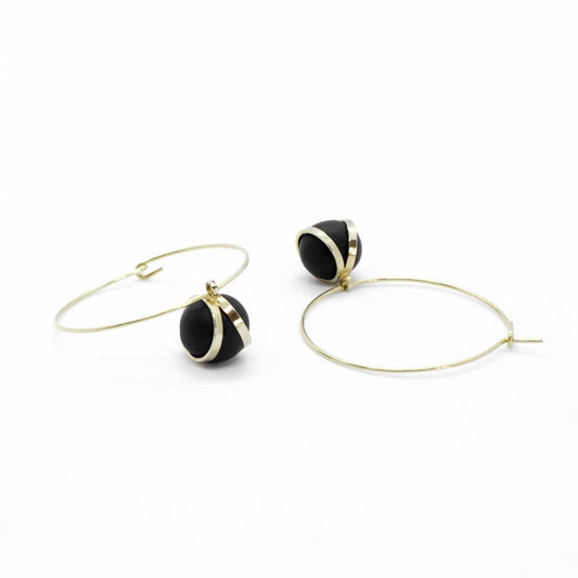 Gold Hoop Earrings with Black Ball Charm Pendant -  www.sanroccoitalia.it - Jewellery