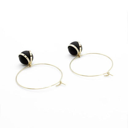 Gold Hoop Earrings with Black Ball Charm Pendant -  www.sanroccoitalia.it - Jewellery