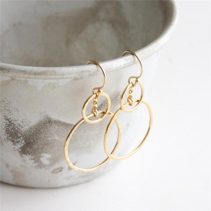 Handmade Hammered Double Circle Gold Drop Earrings | 14K Gold Filled - Premium Jewelry & Accessories - Earrings - Shop now at San Rocco Italia