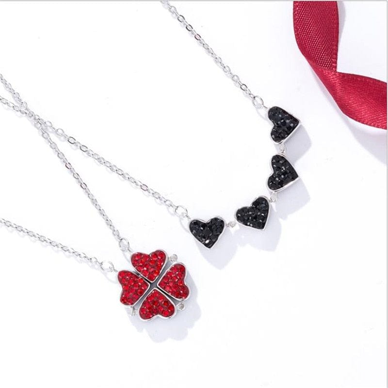 Magic Lucky Four Leaf Clover Heart Necklace - Double-Sided - Premium Jewelry & Accessories - Necklaces - Shop now at San Rocco Italia