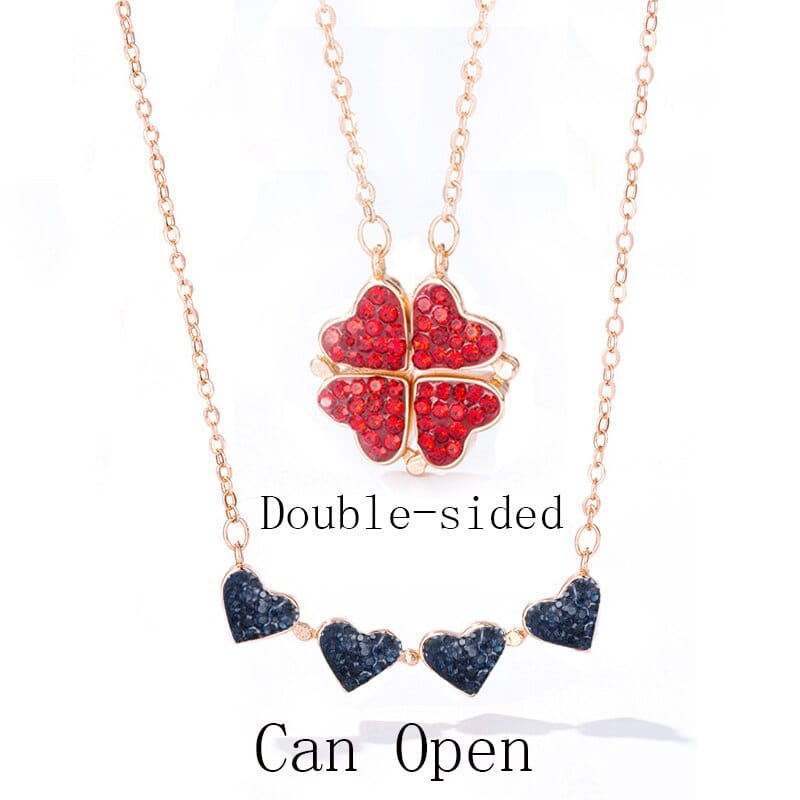 Magic Lucky Four Leaf Clover Heart Necklace - Double-Sided - Premium Jewelry & Accessories - Necklaces - Shop now at San Rocco Italia