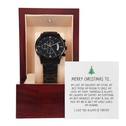 Black Chronograph Watch + Luxury Mahogany Style Box | Customizable Message Card - Jewelry - San Rocco Italia