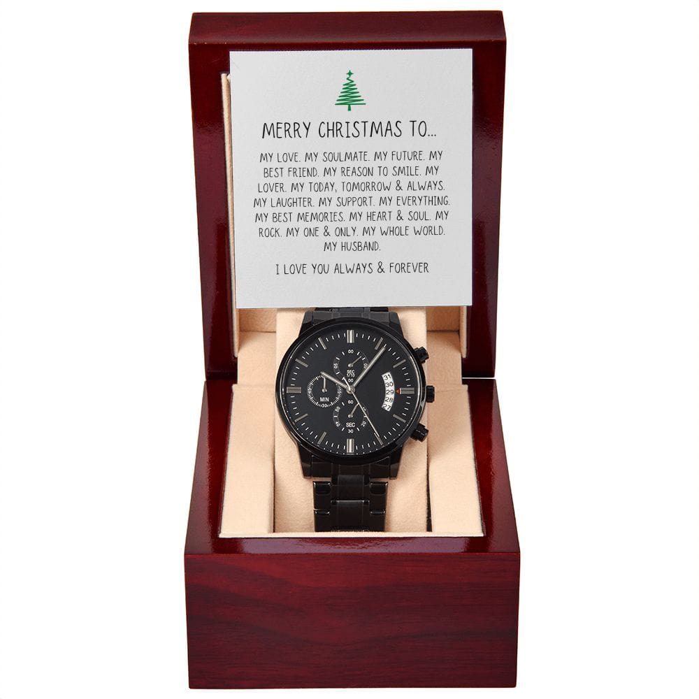 Black Chronograph Watch + Luxury Mahogany Style Box | Customizable Message Card - Jewelry - San Rocco Italia